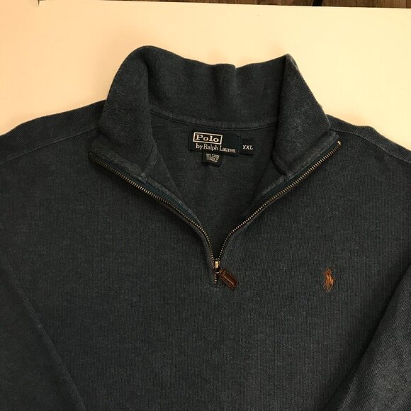 POLO RALPH LAUREN Men 100% Cotton 2XL Blue Logo Sweater - Picture 3 of 4